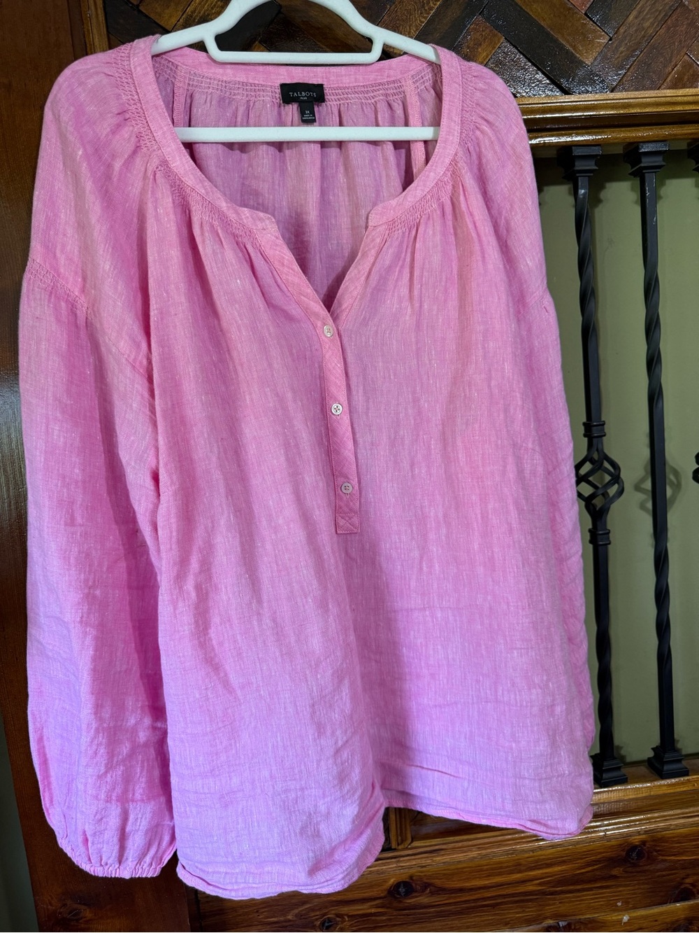 Talbots Pink Linen Henley Top